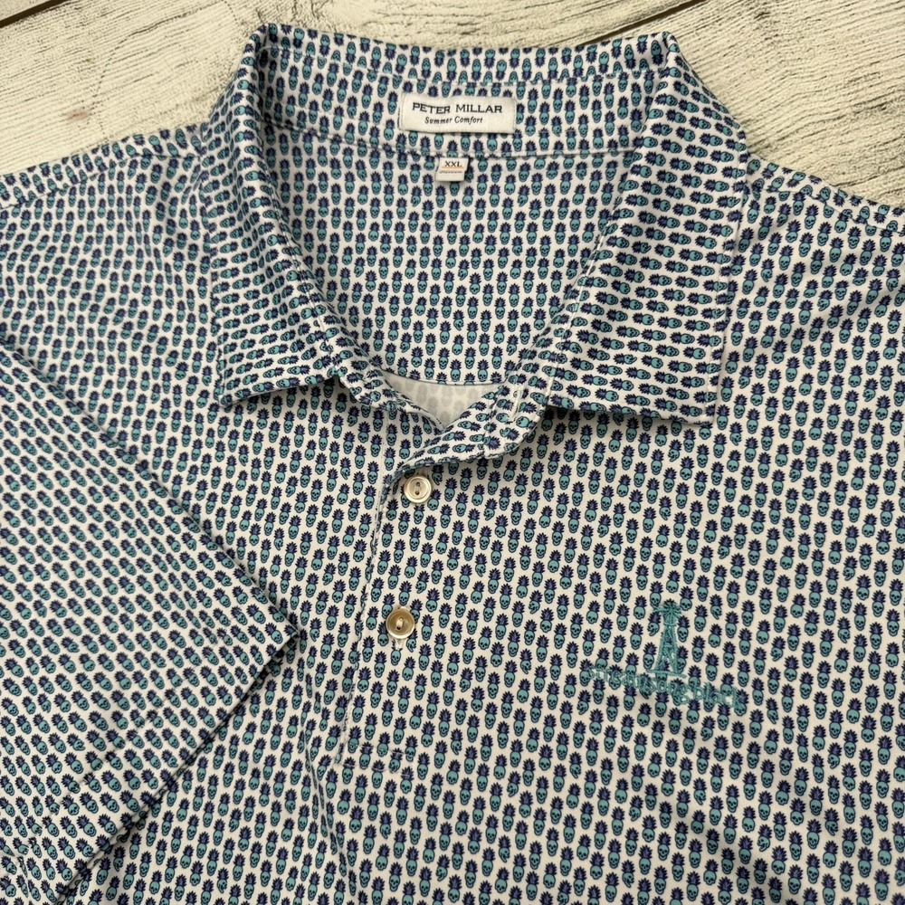 Peter Millar Summer Comfort Polo XXL Pina Skullada Streamsong Black Logo EUC